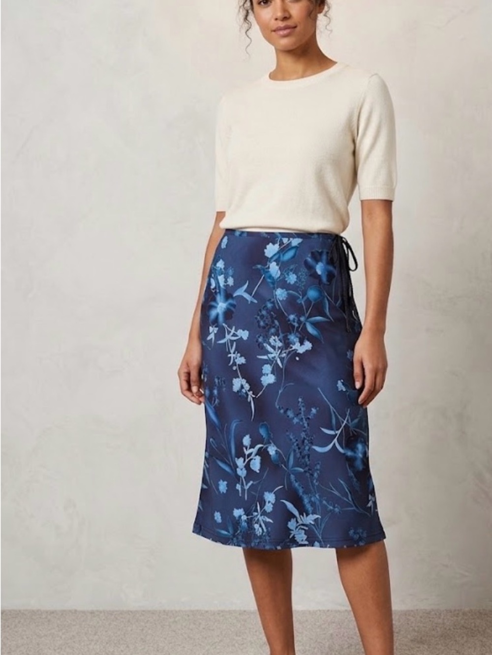 Floral Midi Wrap Skirt in Deep Blue